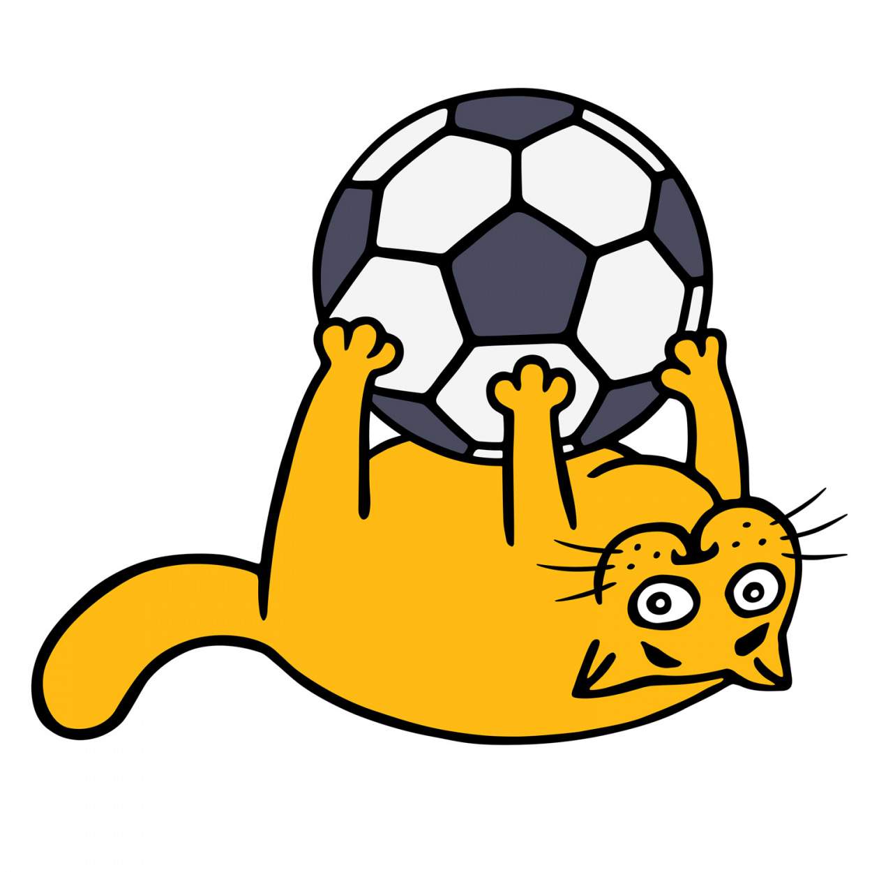 Нарисованный кот играется с мячиком